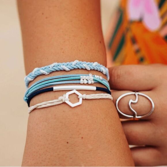 NWT K’Lani Dream Women's 5 Hair Ties/Bracelets with Natural & Blue Tones- Size M - Picture 4 of 5